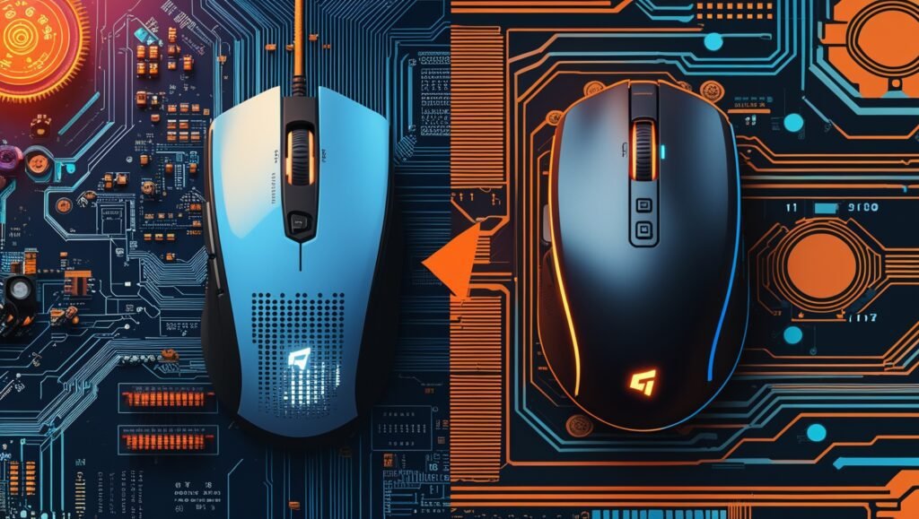 "A wireless Bluetooth mouse on a wooden desk. The alt text clarifies what is polling rate and why wired mice often have higher Hz for competitive gaming."