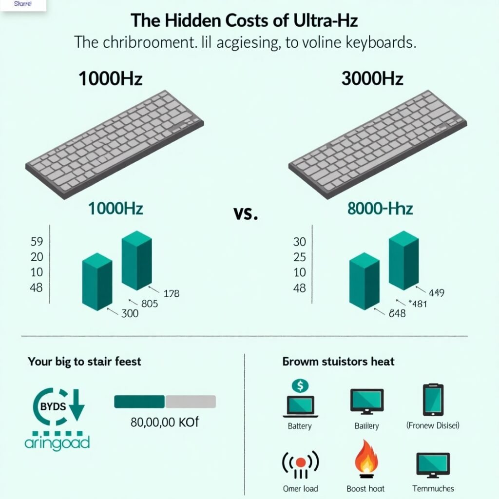 Educational chart illustrating keyboard polling rate differences and debunked misconceptions