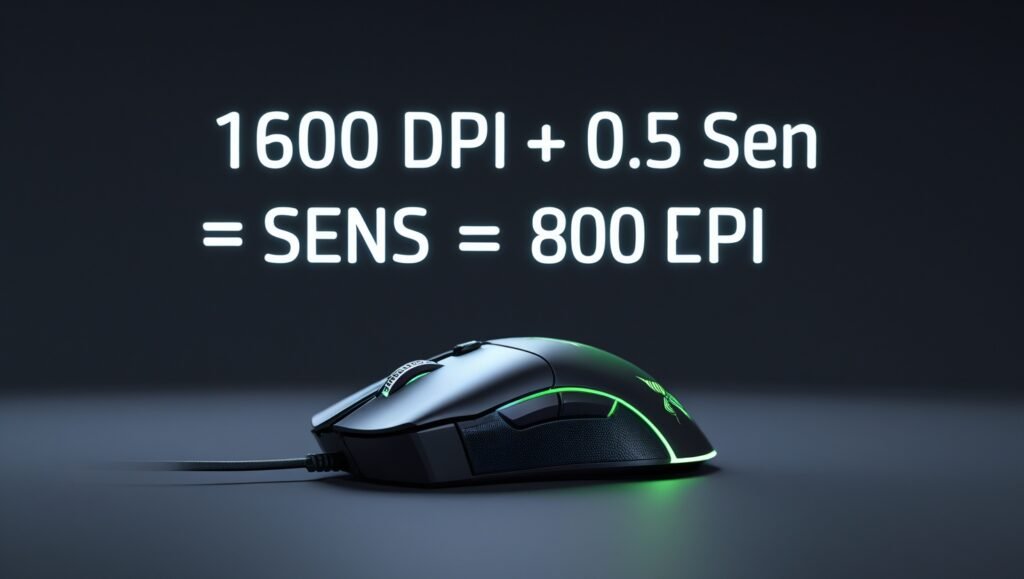 3D equation: 1600 DPI × 0.5 sensitivity = 800 eDPI. Effective DPI calculation for consistent cross-game aiming.