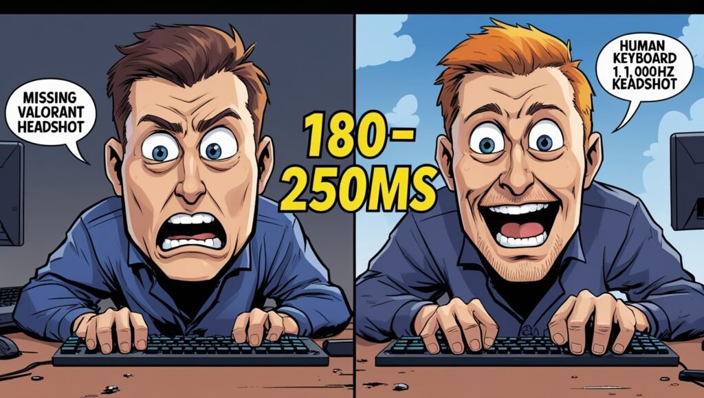 Gaming keyboard myth: 1000Hz vs 8000Hz polling rate impact comparison in Valorant