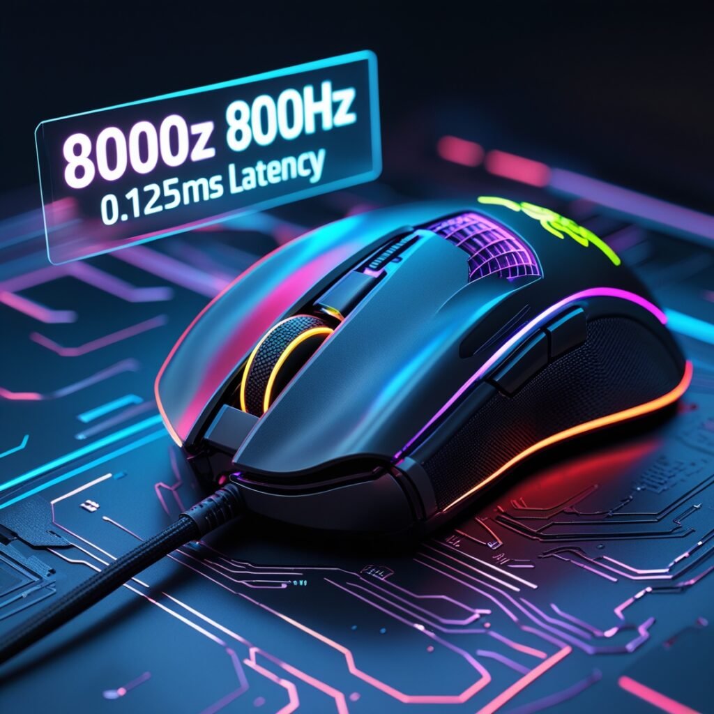 Illustration of mouse polling rate: How often a mouse sends data to a computer, measured in Hertz (Hz)